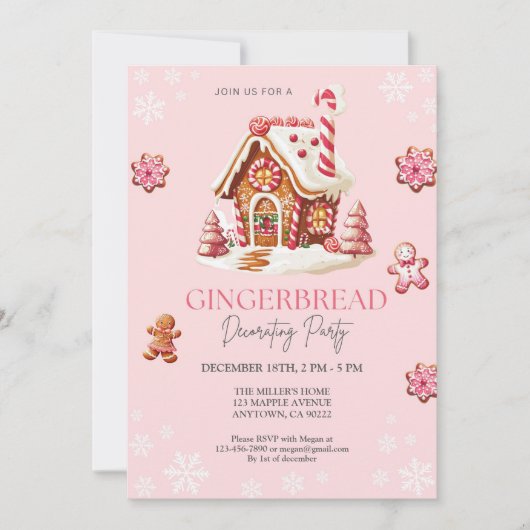 Gingerbread House Decorating Party Pink Kaart (Voorkant)