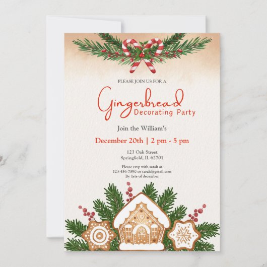 Gingerbread House Decorating Party rood en groen Kaart (Voorkant)