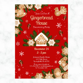 Gingerbread House Decorating Party Rood & Groen Kaart