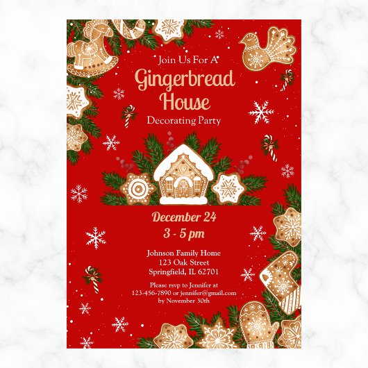 Gingerbread House Decorating Party Rood & Groen Kaart