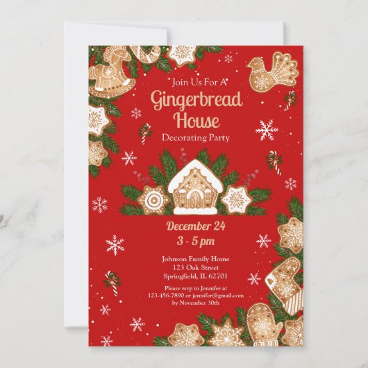 Gingerbread House Decorating Party Rood & Groen Kaart (Voorkant)
