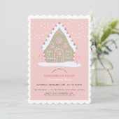Gingerbread House Decorating Pink Holiday Party Kaart (Staand voorkant)
