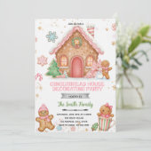 Gingerbread House Decorating pink theme Invitation Kaart (Staand voorkant)