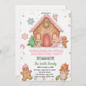 Gingerbread House Decorating pink theme Invitation Kaart (Voorkant / Achterkant)