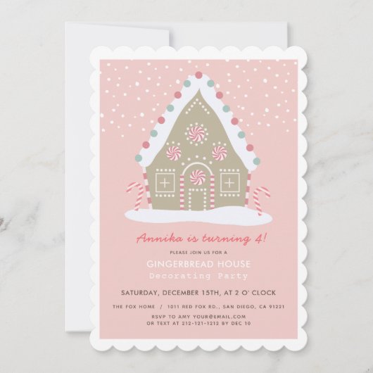 Gingerbread House Decorating Roze Verjaardagsfeest Kaart (Voorkant)