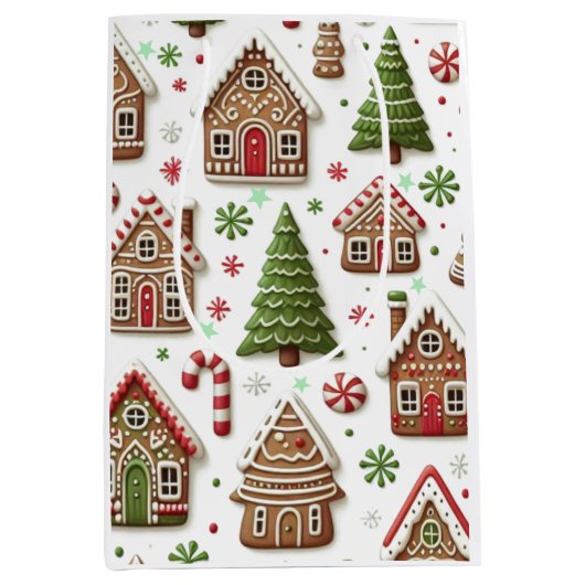 Gingerbread House en groene bomen Medium Cadeauzakje (Voorkant)