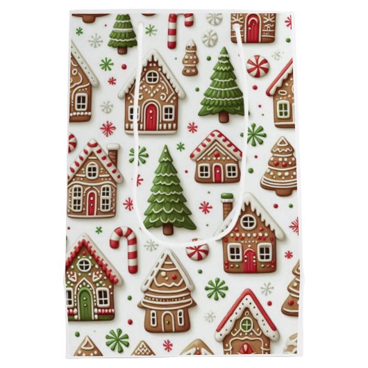 Gingerbread House en groene bomen Medium Cadeauzakje (Achterkant)