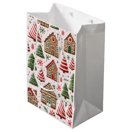 Gingerbread House en pepermuntbomen Medium Cadeauzakje (Voorkant Gekanteld)