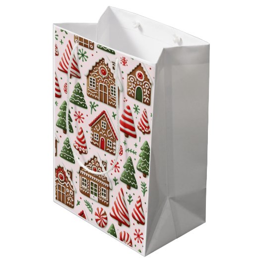 Gingerbread House en pepermuntbomen Medium Cadeauzakje (Achterkant Gekanteld)