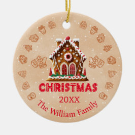 Gingerbread House| Familienaam| 1 foto Keramisch Ornament