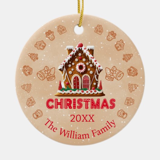 Gingerbread House| Familienaam| 1 foto Keramisch Ornament (Voorkant)