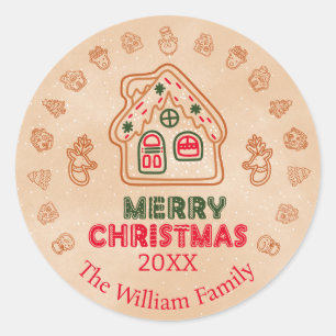 Gingerbread House Familienaam Ronde Sticker