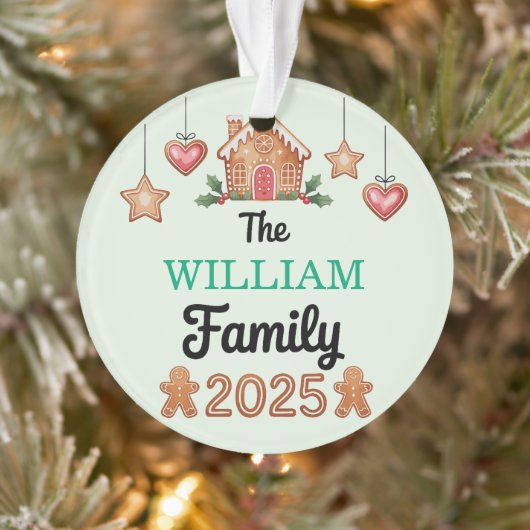 Gingerbread House Family Name 2025 Christmas Ornament (Boom)