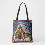 Gingerbread House Faux Glas in lood Tote Bag (Voorkant)
