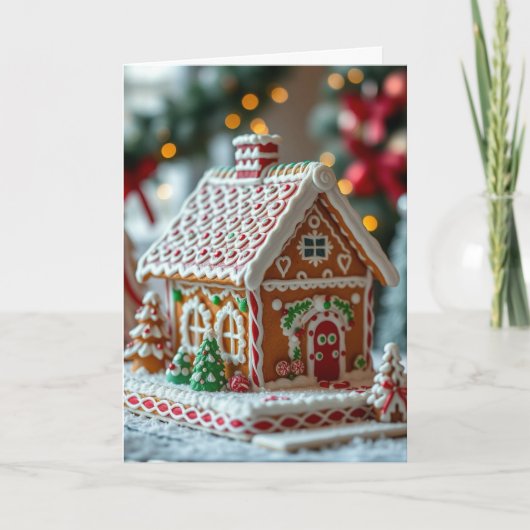 Gingerbread House Folded Holiday Card & Recipe Feestdagen Kaart (Voorkant)