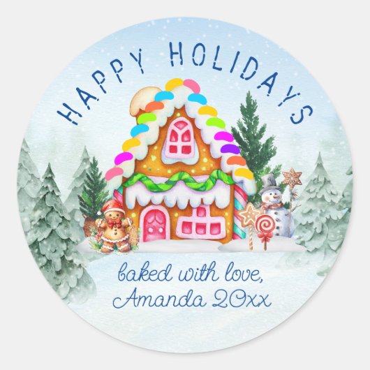 Gingerbread House Gebakken met liefde Winter Vakan Ronde Sticker (Voorkant)