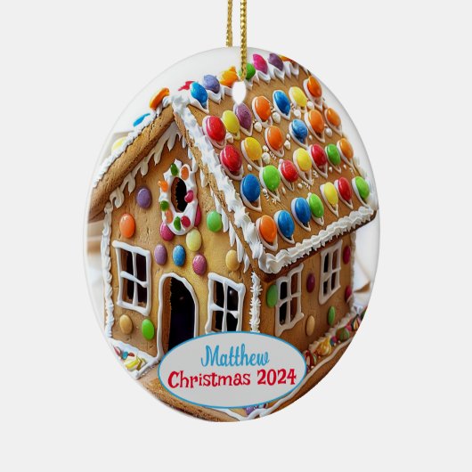 Gingerbread House Gepersonaliseerde Kerstversierin Keramisch Ornament (Rechts)