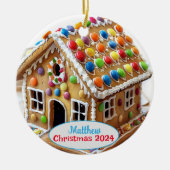 Gingerbread House Gepersonaliseerde Kerstversierin Keramisch Ornament (Voorkant)