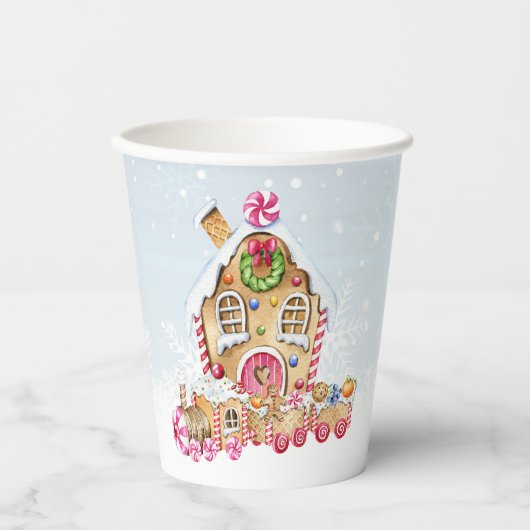 Gingerbread House Gingerbread Train Paper Cup Papieren Bekers (Voorkant)
