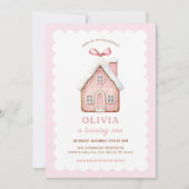 Gingerbread House Girl 1e verjaardagsfeest foto Kaart (Voorkant)