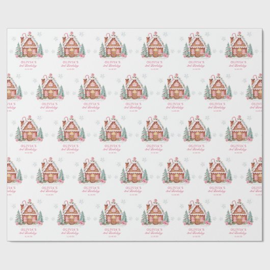 Gingerbread House Girl 1e verjaardagsfeestje Cadeaupapier (Vlak)