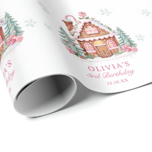 Gingerbread House Girl 1e verjaardagsfeestje Cadeaupapier (Rol Hoek)