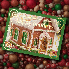 Gingerbread House Groen Feestdagen Kaart
