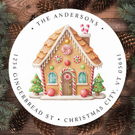 Gingerbread House Holiday Moving Return Adres Ronde Sticker
