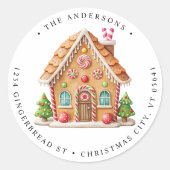 Gingerbread House Holiday Moving Return Adres Ronde Sticker (Voorkant)
