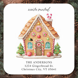 Gingerbread House Holiday Moving Return Adres Vierkante Sticker