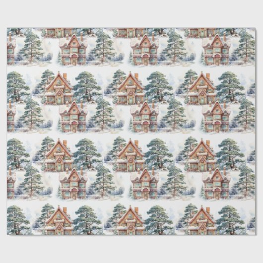 Gingerbread House in de winter Patroon Wrapping Pa Cadeaupapier (Vlak)