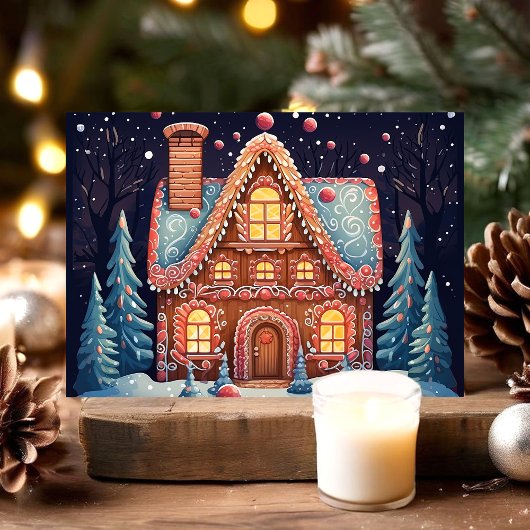 Gingerbread House in het Snowy Forest Feestdagen Kaart