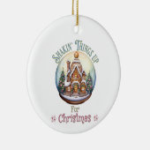 Gingerbread House in Snow Wereldbol Kerstvakantie Keramisch Ornament (Rechts)