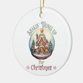 Gingerbread House in Snow Wereldbol Kerstvakantie Keramisch Ornament (Links)