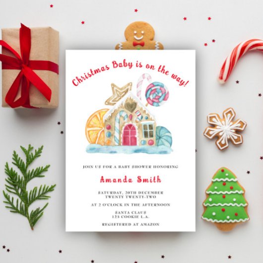 Gingerbread House Kerst Baby Shower Kaart