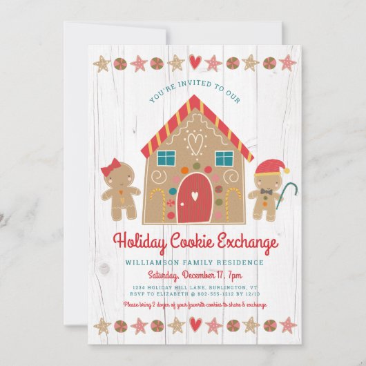 Gingerbread House Kerst Cookie Exchange Rustiek Kaart (Voorkant)