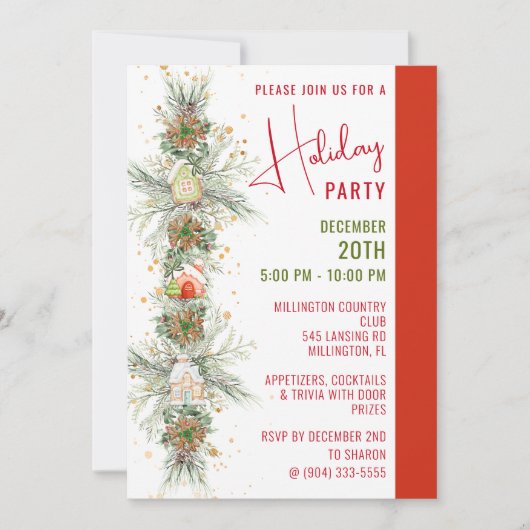 Gingerbread House Kerst Garland Party Kaart (Voorkant)