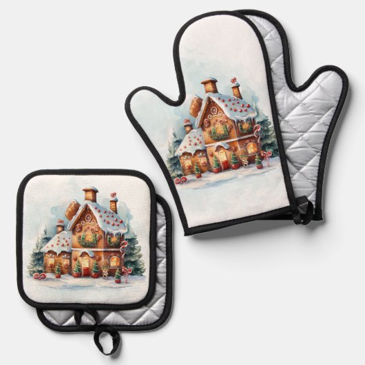 Gingerbread House Kerst Ovenwant & Pannenlap Set (Voorkant / Achterkant)