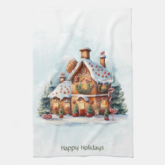Gingerbread House Kerst Vakantie Keuken Handdoek (Verticaal)