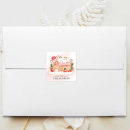 Gingerbread House Kerstfeest Party Favor Vierkante Sticker