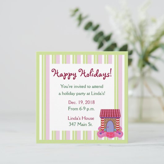 Gingerbread House Kerstfeest Uitnodigingen (Staand voorkant)