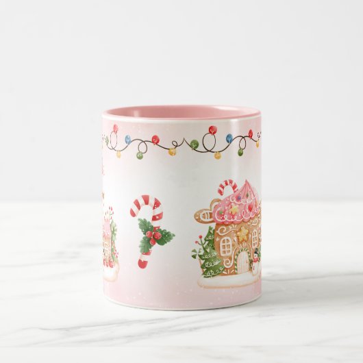 Gingerbread House Kerstmis Gepersonaliseerd Tweekleurige Koffiemok (Center)