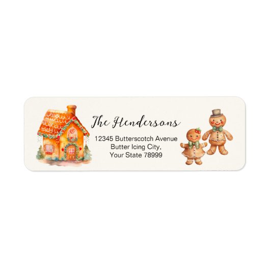 Gingerbread House Kerstmis retour adres labels (Voorkant)