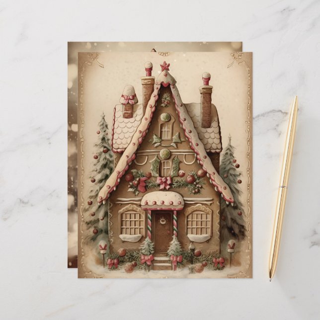 Gingerbread House Kerstmis Scrapbook Papier (Voorkant / Achterkant in situ)