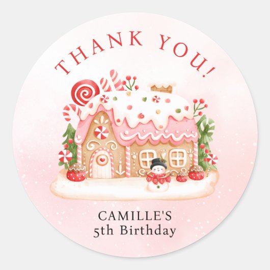 Gingerbread House Kerstmis Verjaardag Dank u Ronde Sticker (Voorkant)