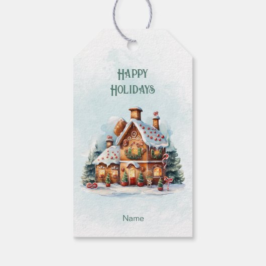 Gingerbread House Kerstvakantie cadeau Label Cadeaulabel (Achterkant)