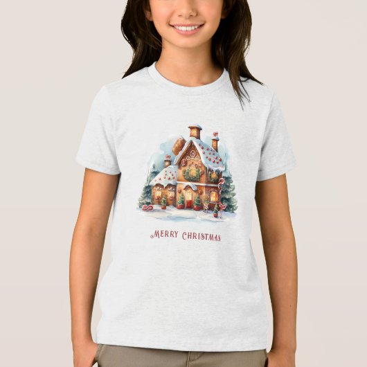 Gingerbread House Kerstvakantie Tri-Blend Shirt (Voorkant)