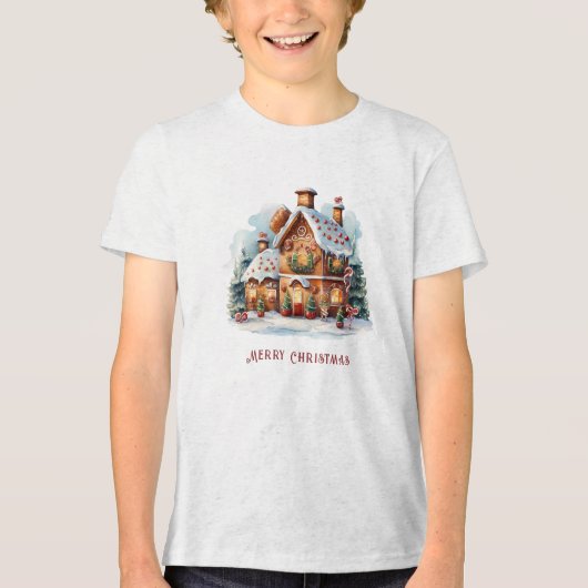 Gingerbread House Kerstvakantie Tri-Blend Shirt (Voorkant)