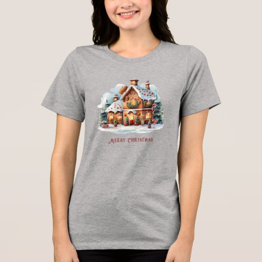 Gingerbread House Kerstvakantie Vrouwen Tri-Blend Shirt (Voorkant)