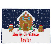 Gingerbread House Marine en Red Merry Christmas Groot Cadeauzakje (Voorkant)